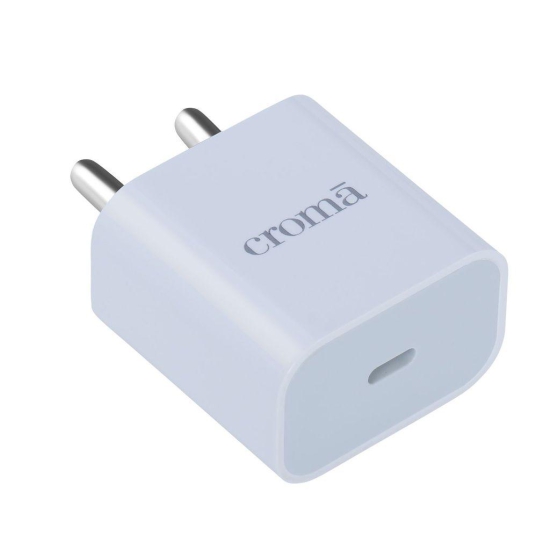 Croma 20W Type C Fast Charger (Type C to Type C Cable, Apple Compatible, White)