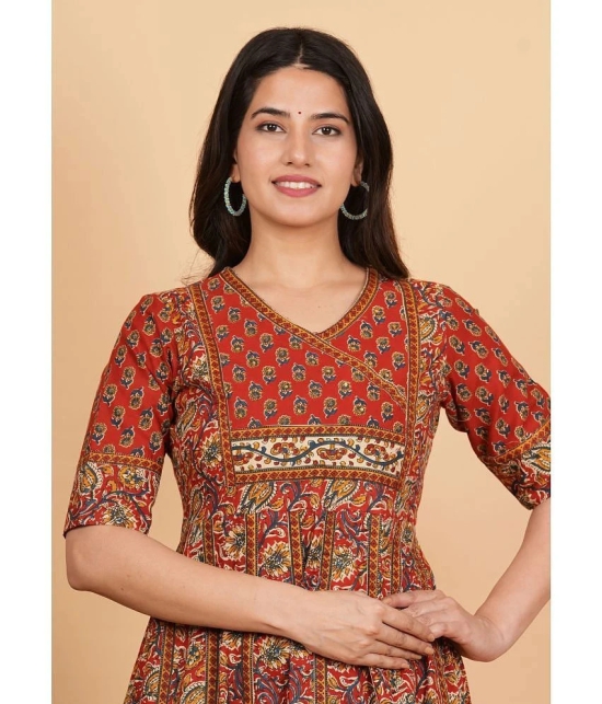 Vbuyz Cotton Printed Anarkali Womens Kurti - Maroon ( Pack of 1 ) - None