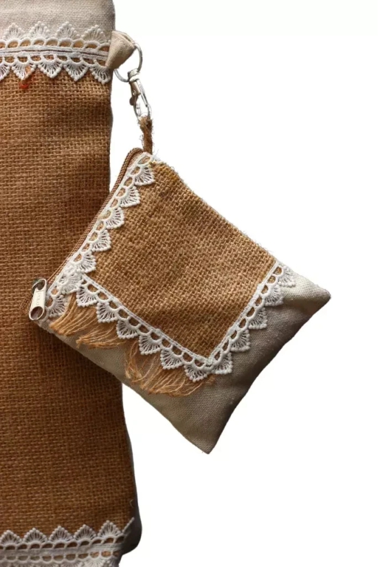 Tisser jute bag With lacework