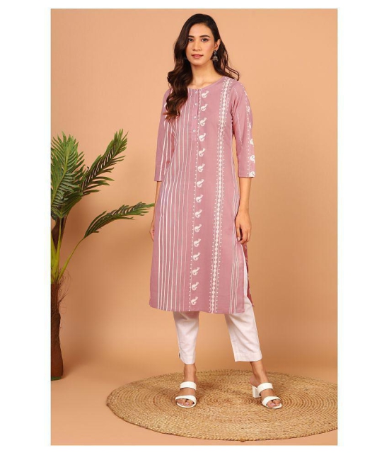 Janasya Pink Cotton Straight Kurti - XXL