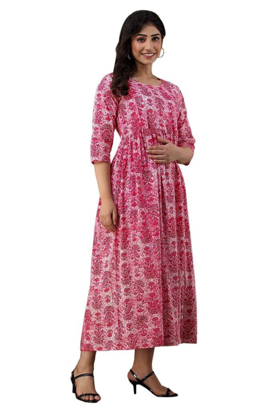 KASHVI Creation Women's Cotton Floral Printed Anarkali Maternity Feeding Kurti