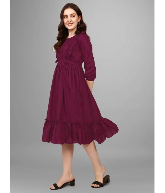 JASH CREATION Polyester Solid Knee Length Womens Fit & Flare Dress - Wine ( Pack of 1 ) - None