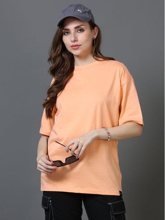 Women Solid Oversized T-Shirt, PEACH-XL / Peach