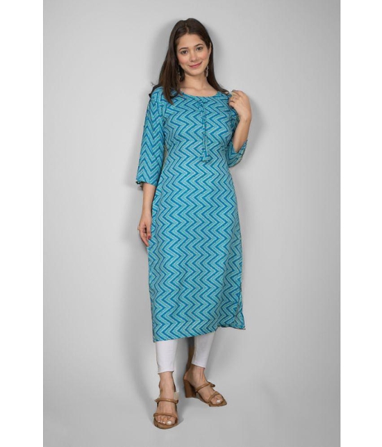 Estela - Turquoise Cotton Women''s Straight Kurti ( Pack of 1 ) - None