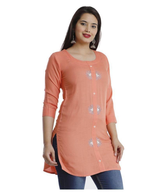 HIGHLIGHT FASHION EXPORT - Peach Viscose Womens Straight Kurti ( Pack of 1 ) - S