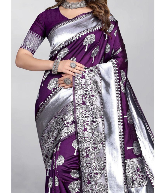 Gazal Fashions - Purple Banarasi Silk Saree With Blouse Piece ( Pack of 1 ) - Purple