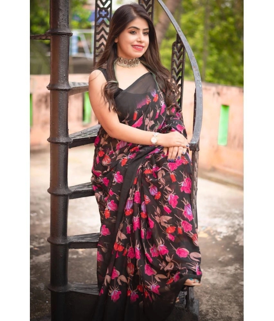 ANAND SAREES Georgette Printed Saree With Blouse Piece - Black ( Pack of 1 ) - Black