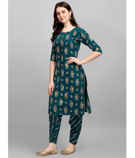 gufrina Rayon Printed Kurti With Salwar Womens Stitched Salwar Suit - Teal ( Pack of 1 ) - None