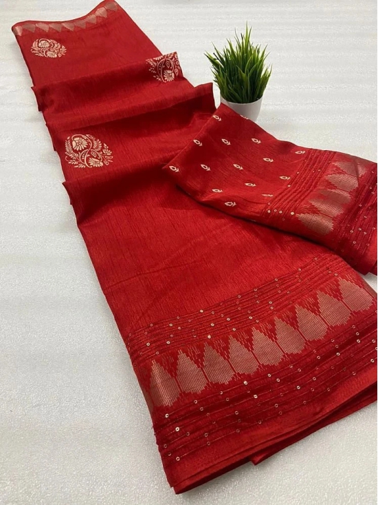 Bhuwal Fashion Art Silk Embellished Saree With Blouse Piece - Red ( Pack of 1 ) - Red