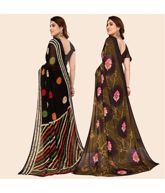 ANAND SAREES Georgette Printed Saree With Blouse Piece - Multicolour ( Pack of 2 ) - Multicolour