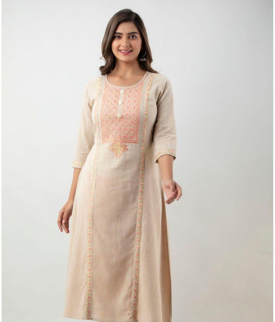 MAUKA - Beige Cotton Womens A-line Kurti ( Pack of 1 ) - None