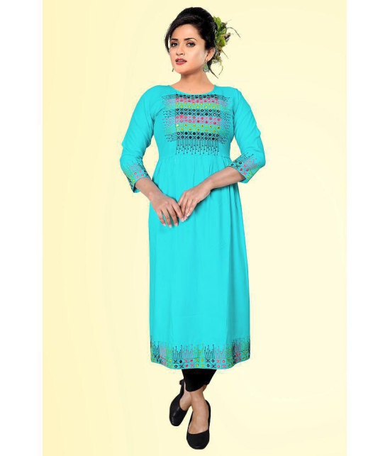 haya fashion - Light Blue Rayon Women's Straight Kurti ( Pack of 1 ) - None