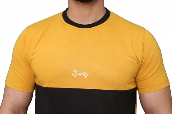 NVA Quality Solid Men's Round Neck Cotton Blend Half Sleeve Mustard Black T-Shirt