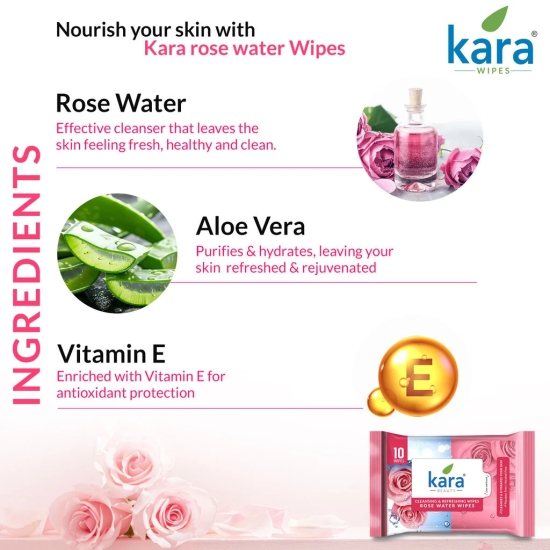 Kara Rose Water Refreshing Facial Wipes Pack of 12  (10 Pulls)