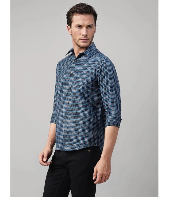 UrbanMark Cotton Blend Slim Fit Checks Full Sleeves Mens Casual Shirt - Blue ( Pack of 1 ) - None