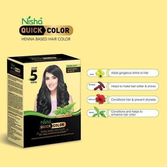 Nisha Quick Color 5 Minute Henna Based Hair Colour Natural Black Hair Dye 60gm Pack of 2, No Ammonia, 100% Grey Coverage