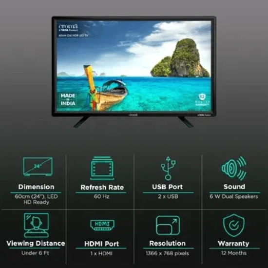 Croma 24 inch HD Ready LED TV with A Plus Grade Panel (2024 model)