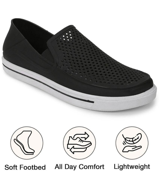 UrbanMark Men Comfortable Perforated Casual Slip-On Shoes - Black - None