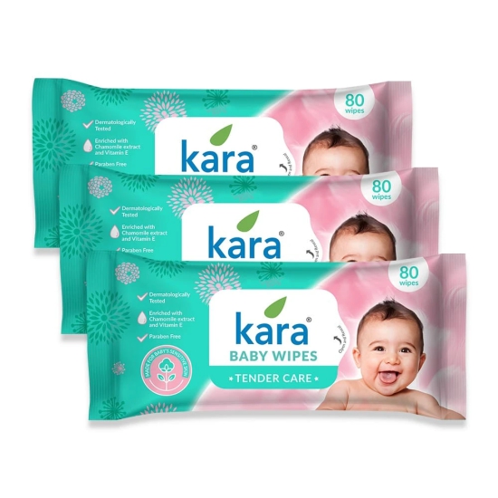 Kara Baby Wipes Pack of 3   (80 Pulls)