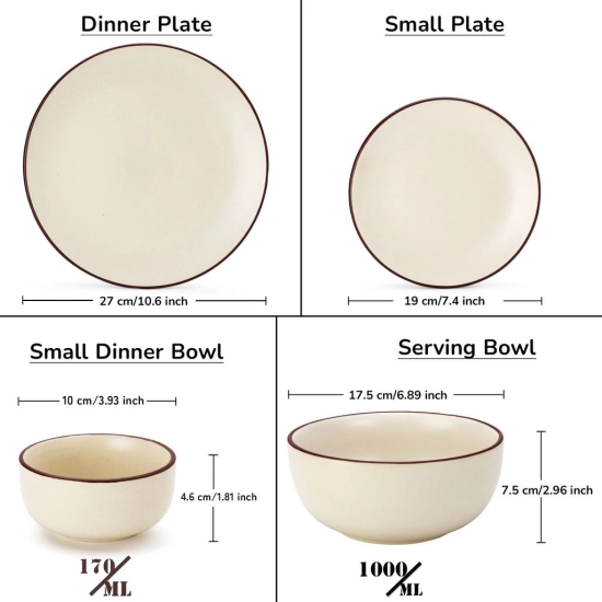 Handcrafted Stoneware Reactive Glaze Ceramic Dinner Set, 14 Pieces Serving for 4, Microwave and Dishwasher Safe, Bone-ash Free, Crockery Set for Dining and Gifting, Off White