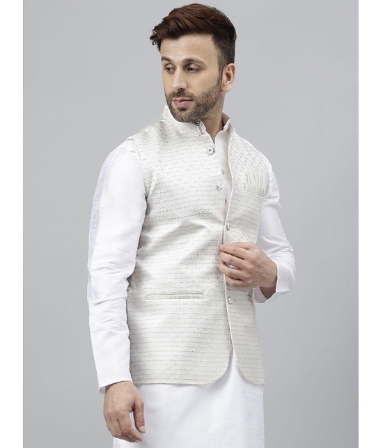 Hangup - White Jacquard Mens Nehru Jacket ( Pack of 1 ) - None