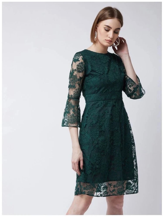 Miss Chase Lace Self Design Above Knee Womens A-line Dress - Green ( Pack of 1 ) - None