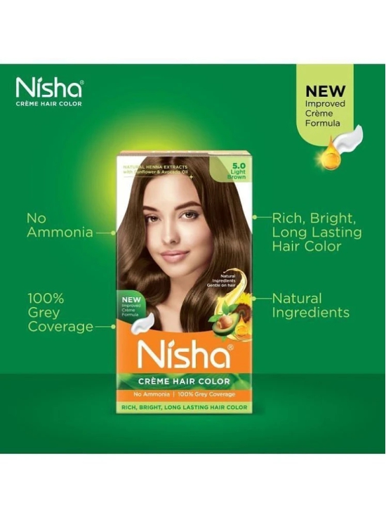 Nisha Creme Hair Color 5.0 Light Brown 120g, Permanent Hair Color for Women Men, Ammonia Free Hair Colour