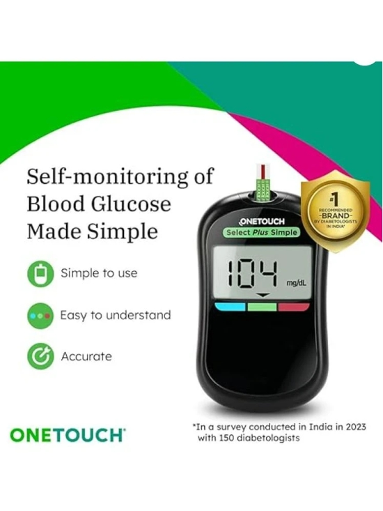 Onetouch Select Plus Simple Glucometer | Free 10 Test Strips + 10 Lancets + 1 La Meter 10 Test Strips