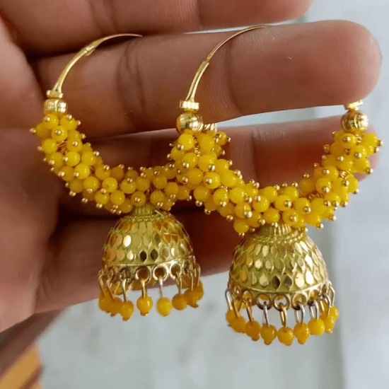 Traditional Yellow Color Oxidized Big hoop (Bali) Jhumka Earrings for Women. Alloy Jhumki Earring, Drops & Danglers, Chandbali Earring, Earring Set