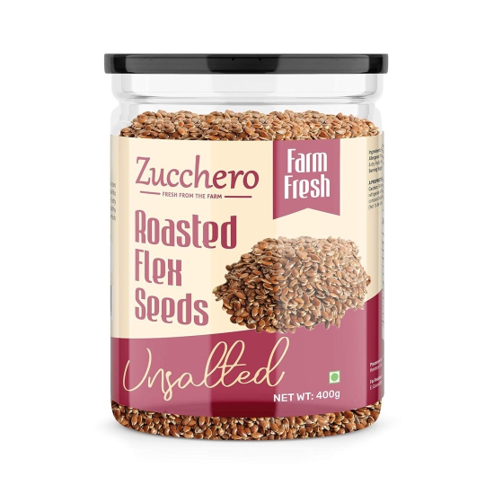 Zucchero Roasted Flaxseed, Unsalted, 400G - Omega-3 | Super Food | Nutty Flavour _ Dry Roasting | Oil-Free| Slow baked Seeds