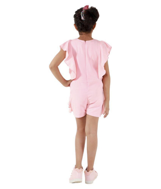 Kids Cave Dungaree jumpsuits for girls above Knee Length Fabric Polycrepe(Color_Pink, Size_3 Years to 12 Years) - None