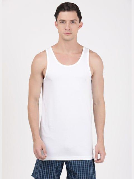 Men's Super Combed Cotton Round Neck Sleeveless Vest with Extended Length for Easy Tuck - White(Pack of 3)
