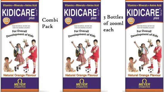 Kidicare For Growing children 200 ml Vitamins Syrup Pack of 3