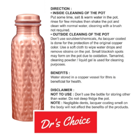 Dr's Choice Pure Copper Hammered Water Bottle 750ML