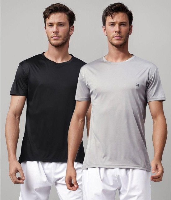 UrbanMark Polyester Regular Fit Solid Half Sleeves Mens T-Shirt - Black & Light Grey ( Pack of 2 ) - None