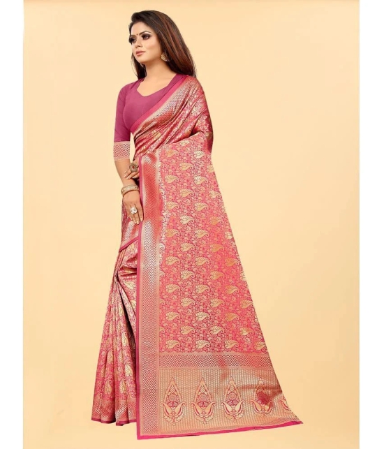 Gazal Fashions - Pink Banarasi Silk Saree With Blouse Piece ( Pack of 1 ) - Pink