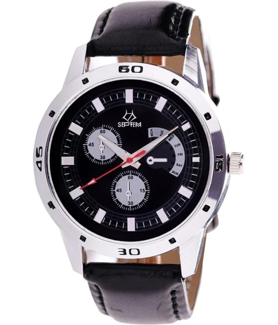 Septem Black Leather Analog Mens Watch