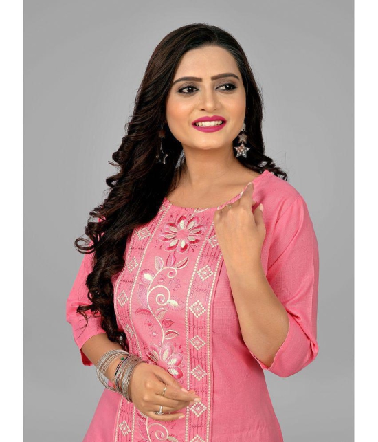 RIAANA - Pink Cotton Blend Women's Straight Kurti ( Pack of 1 ) - None