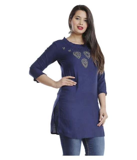 HIGHLIGHT FASHION EXPORT - Navy Viscose Womens Straight Kurti ( Pack of 1 ) - M