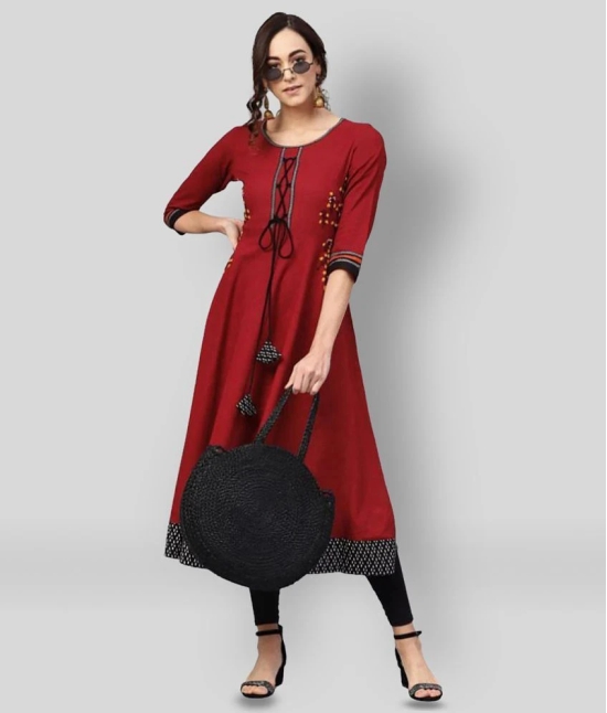 Yash Gallery - Maroon Cotton Womens Flared Kurti ( Pack of 1 ) - 3XL