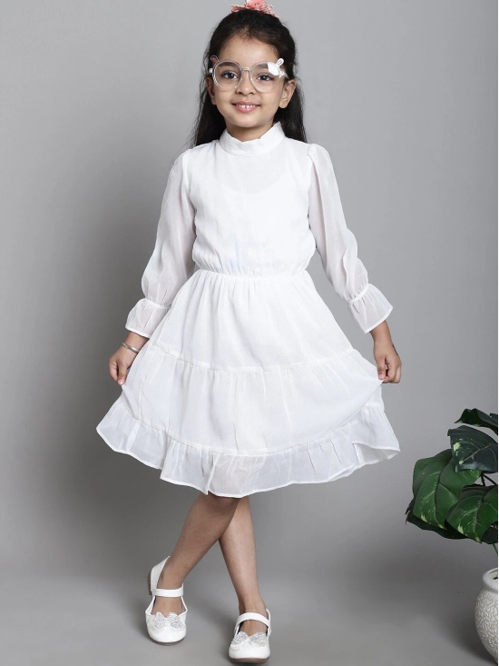 MINI & MING Girls Mock Neck Bell Sleeves Georgette Fit & Flare Dress