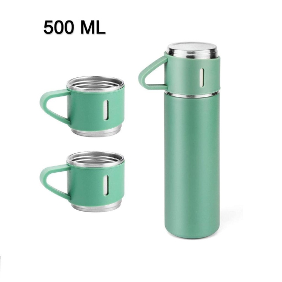 Ia Wow Store Stainless Steel Vacuum Flask Set with 3 Steel Cups Combo for Coffee Hot Drink and Cold Water Flask Ideal Gifting Travel Friendly Latest Flask Bottle. (500ml)