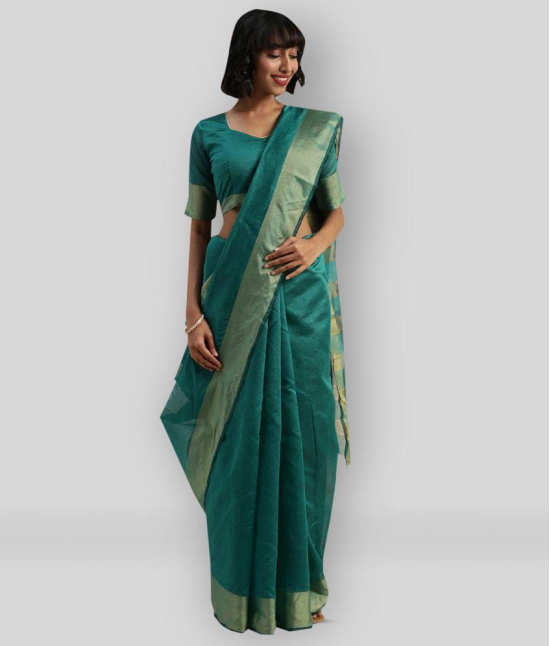 Bhuwal Fashion - SkyBlue Cotton Silk Saree With Blouse Piece ( Pack of 1 ) - SkyBlue