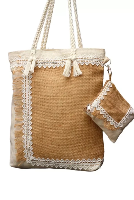 Tisser jute bag With lacework