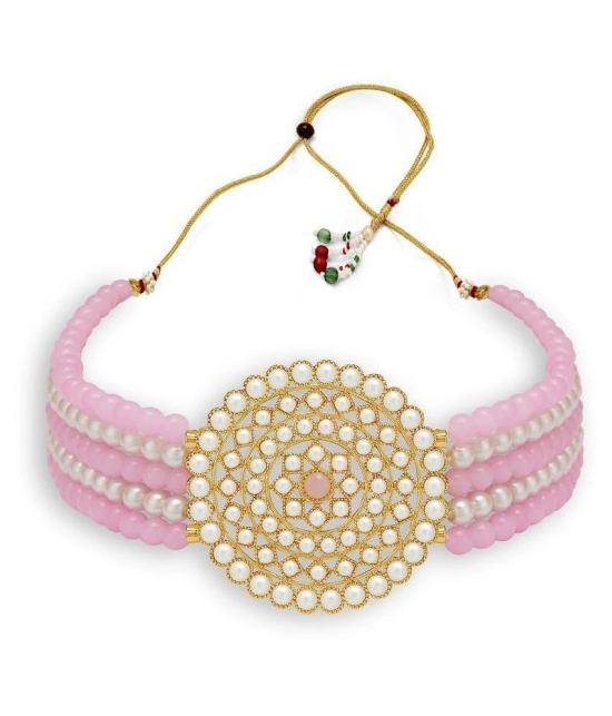 Sukkhi Alloy Pink Traditional Necklaces Set Choker - Pink