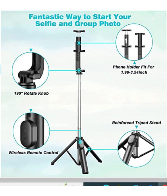 NBOX Extendable Bluetooth Selfie Stick with Tripod Stand,Compatible for iPhone Samsung Mi Realme Oneplus Vivo Oppo Compatible for Gopro - Black