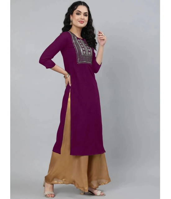 JASH CREATION - Wine Rayon Womens Straight Kurti ( Pack of 1 ) - None