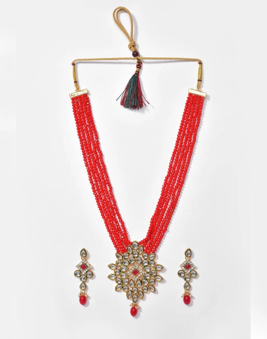 Kundan Beads Gold Plated Necklace Set