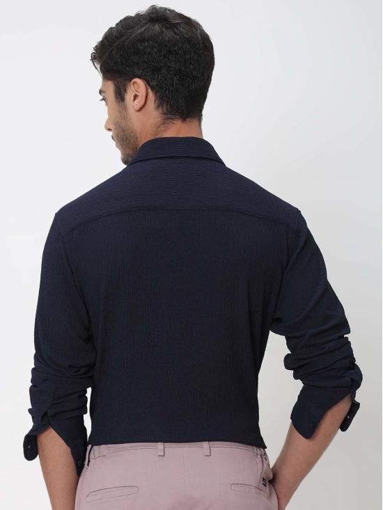 Navy Textured Plain Slim Fit Casual Shirt