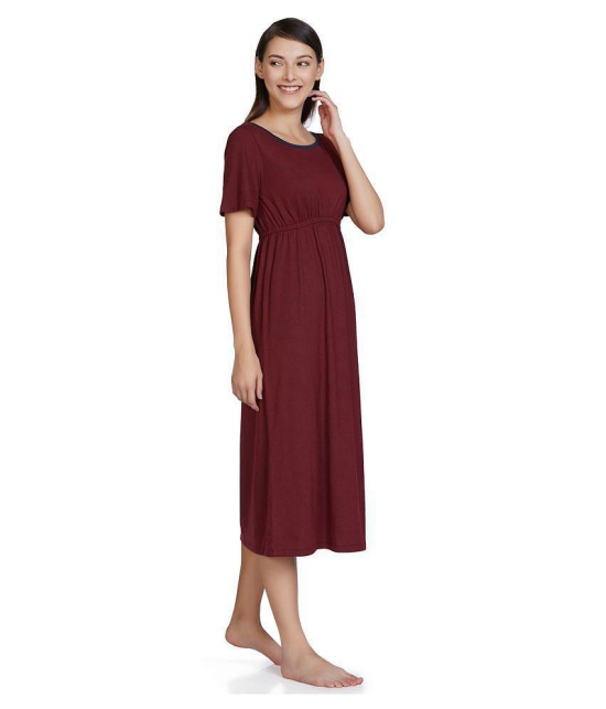 Amante Poly Cotton Nighty & Night Gowns - Maroon - L